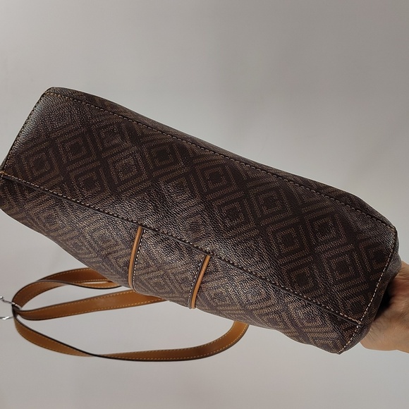 Liz Claiborne Brown Shoulder Bag 3 Sections Middle Zip Top Firm Standing - Picture 5 of 10